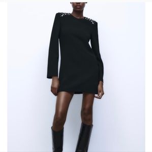 Zara Black Mini Dress with Studded Shoulders
